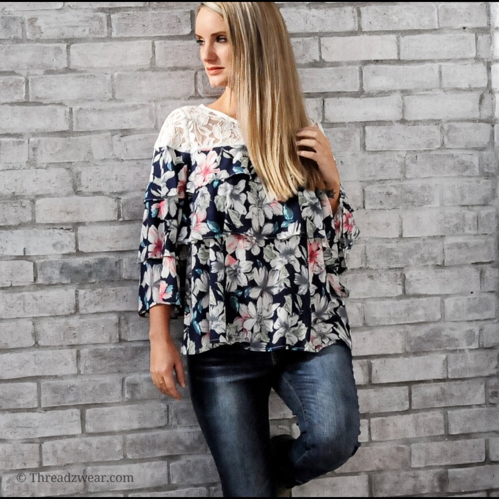 FALL | 🍁 Lace Yoke Floral Top